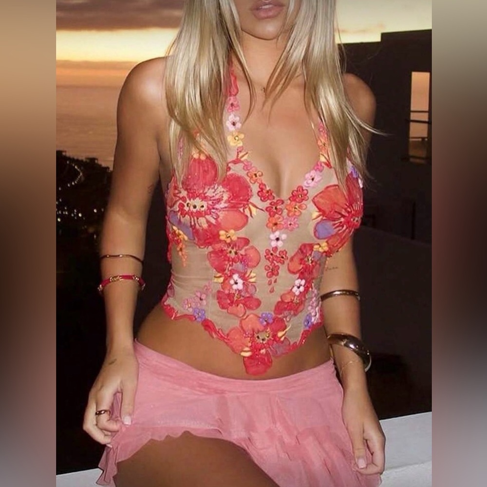 Floral Embroidered Halter Top